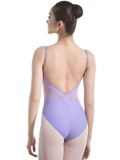 balletto بدلة تمرين الجمباز الفني للبالغين للنساء، بتصميم قُطع من الشبك، كامي ظهره عميق بلا ظهر للرقص الباليه لتشكيل الجسم