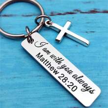 1pc Minimalist Stainless Steel Keychain Cross, Bible Verse Pendant, Christian Inspirational Quote Keyring - 28:20 - View 11