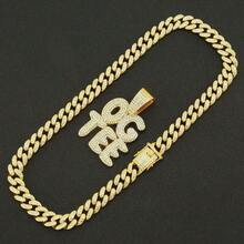 男款鋅合金a-z鑲嵌鑽石吊墜項鍊。嘻哈風格必備。豪華時尚金鍊裝飾多用途鎖骨鍊。 - 金色 - 查看 12