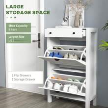 HOMCOM Shoe Storage Cabinet with 2 Flip Drawers for 8 Pairs of Shoes - 白色 - 查看 4