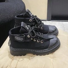 女士復古英倫風帶厚底中筒徒步靴,時尚休閒秋冬工作靴