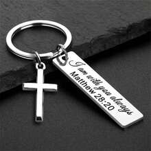 1pc Minimalist Stainless Steel Keychain Cross, Bible Verse Pendant, Christian Inspirational Quote Keyring - 28:20 - View 4