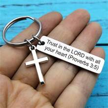 1pc Minimalist Stainless Steel Keychain Cross, Bible Verse Pendant, Christian Inspirational Quote Keyring - 28:20 - View 5