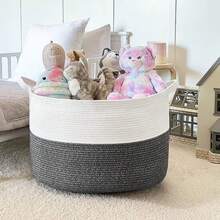 1個超大型洗衣籃玩具收納籃-客廳毯子籃-編織籃(深灰色) - 深灰色 - 查看 1