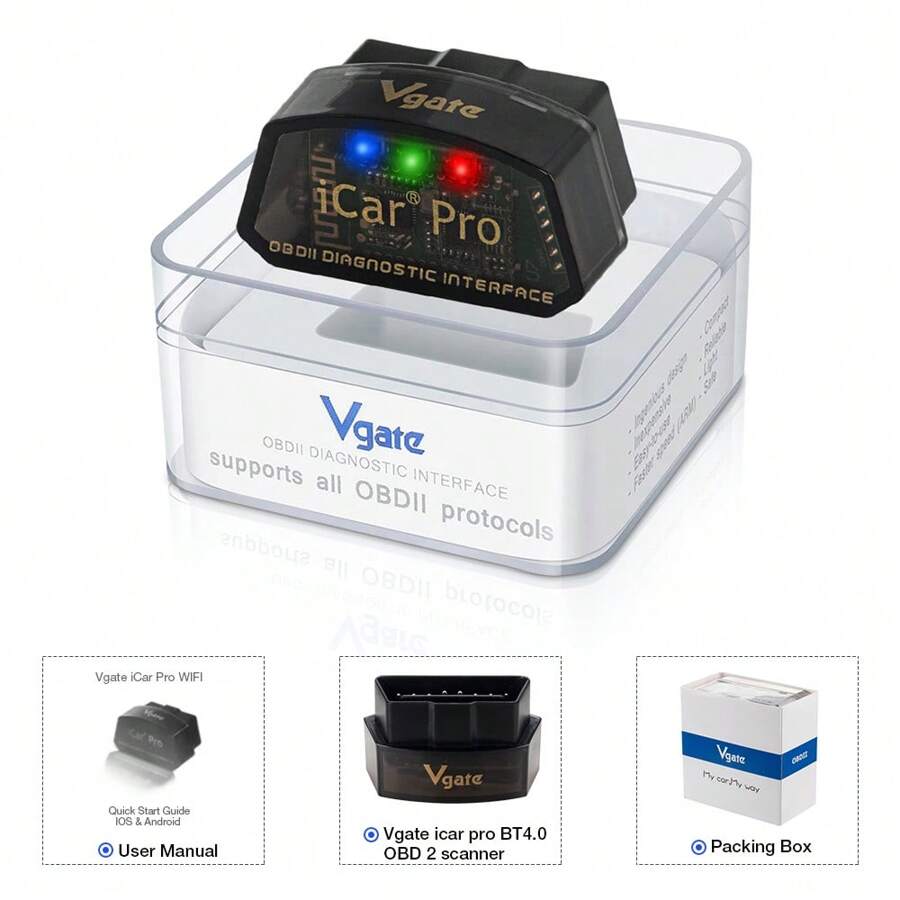 4.0 Obd2 Icar2 掃描器適配器,汽車診斷介面代碼讀取器工具,相容於藍牙、Android 和 Ios - 黑色 - 查看 1