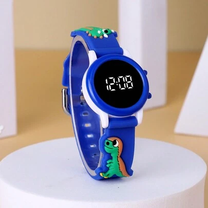 1 reloj escolar asequible para niño y niña con patrón de dinosaurio, pantalla LED redonda, reloj electrónico de moda y versátil. Adecuado para estudiantes, es perfecto para ocasiones diarias como la escuela, fiestas y viajes. Es muy adecuado como regalo para amigos, regalos de cumpleaños, temporada de graduación. Es un excelente regalo para niños y niñas.