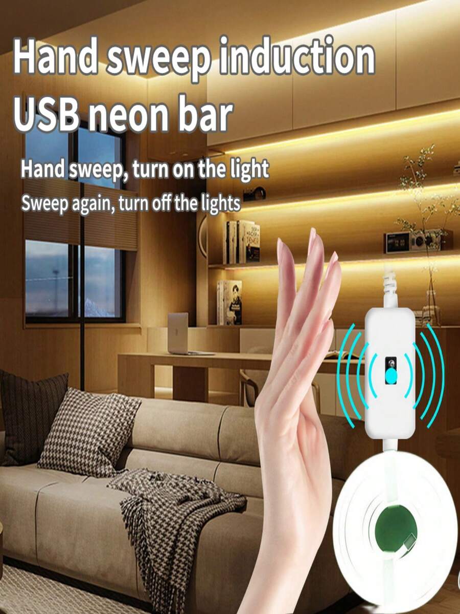 5v Usb手掃描開關霓虹矽膠燈帶帶背膠,適用於電視、廚房、臥室led燈帶,帶手動掃描開關感應器氛圍燈光 - 白色 - 查看 1