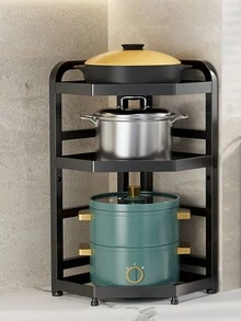 1pc Pot Rack Kitchen Pot and Pan Organizer Shelf Pot Lid Holders & Pan Rack, Holds Heavy Pots and Cookware for Kitchen Counter and Cabinet - Black - View 1