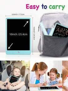 1入10吋彩色兒童塗鴉板,可擦拭重用的電子繪圖板,3-6歲男孩和女孩的教育學習玩具(部分位置隨機樣式) - 淺藍色 - 查看 7