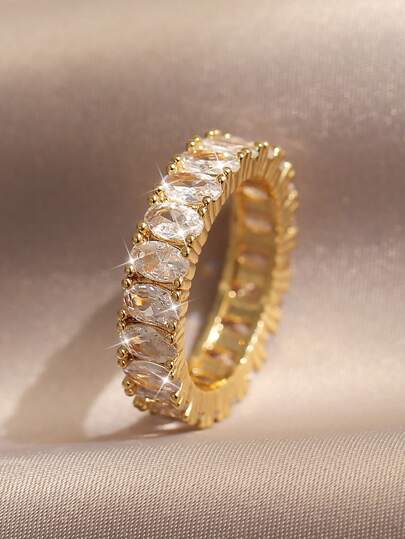 1pc Classic 18K Gold Plated Oval Cubic Zirconia Wedding Rings For Women Jewelry Luxury Dresses