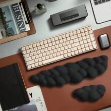 1套黑雲設計鍵盤腕托帶防滑底座,大尺寸,兼容電腦工作,8色可選,柔軟舒適,緩解手腕壓力 - 黑色 - 查看 2