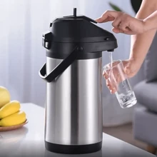 1 pieza Termo de acero inoxidable, botella térmica de agua de gran capacidad y de tipo prensa, conveniente para uso doméstico - Negro - Ver 1