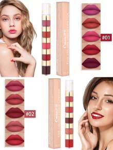 Labial Mate Hidratante en Un Set de Cinco Colores: Labiales Rojos, Nude y Gloss para un Acabado Perfecto - Labiales Duraderos y de Gran Calidad en un Elegante Set de Maquillaje,Barra de labios mate de 5 colores para chicas Taza antiadherente Resistente al agua Brillo de labios de larga duración Barra de labios diaria para mujeres Maquillaje de labios - Morado - Ver 4