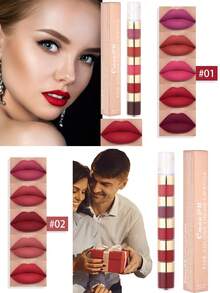 Labial Mate Hidratante en Un Set de Cinco Colores: Labiales Rojos, Nude y Gloss para un Acabado Perfecto - Labiales Duraderos y de Gran Calidad en un Elegante Set de Maquillaje,Barra de labios mate de 5 colores para chicas Taza antiadherente Resistente al agua Brillo de labios de larga duración Barra de labios diaria para mujeres Maquillaje de labios - Morado - Ver 3
