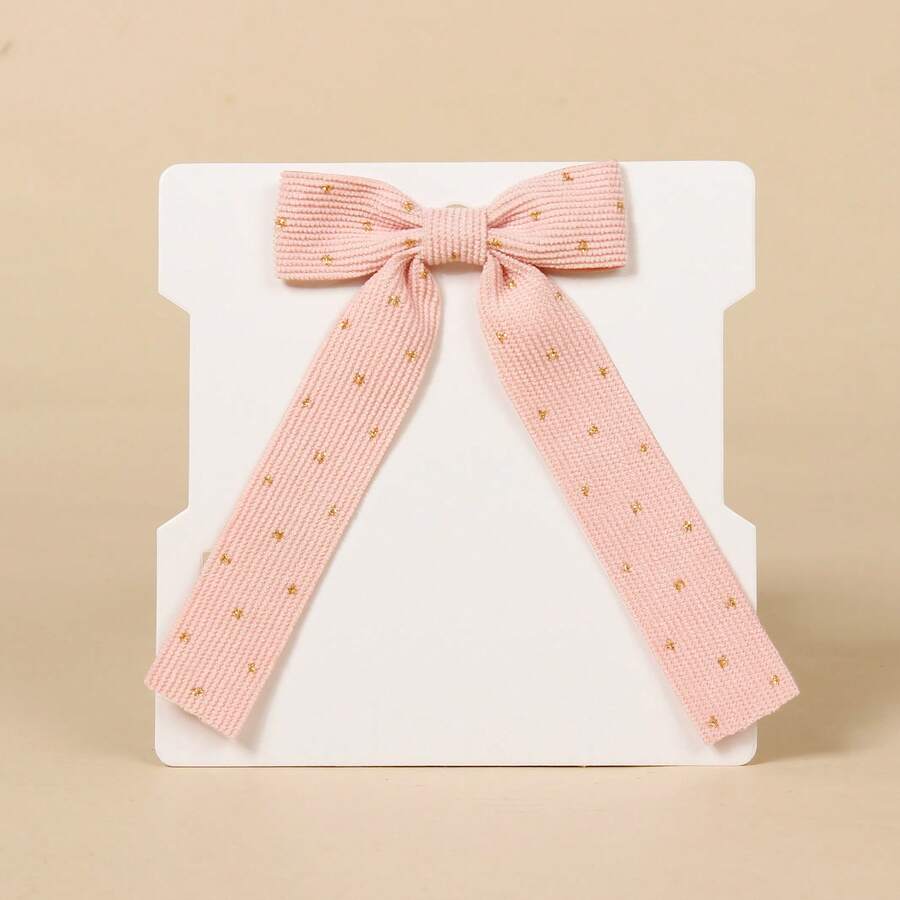 1入組10cm時尚天鵝絨女孩髮夾,帶金箔燙的絨布大蝴蝶結,適用於兒童日常穿著的萬用髮夾