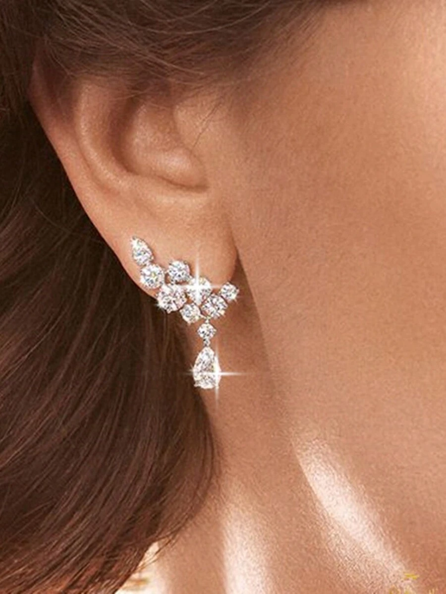 1pair Elegant Cubic Zirconia Decor Drop Earrings For Women For Daily Decoration For Party Banquet Wedding