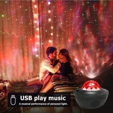 Romantic Galaxy Water Ripple Atmosphere Light Projector Bedside Lamp, Seven Colors Star Lamp, Music Sky Projector Light - White - View 11