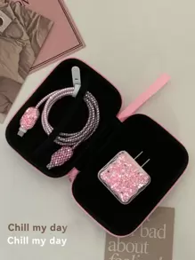 6 Stück/Set funkelnde Eva Ladegerät Schutzhulle, Datenkabel, Kabellose Ohrhörer kompatibel mit 20w Apple Ladekabel Protektor, Ladegerät Protektor