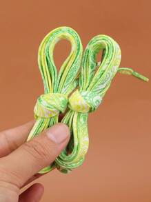 1雙帶腰果花紋彩色鞋帶,時尚扁平鞋帶,男女皆適用 - 綠色 - 查看 5