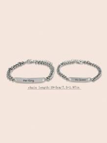Set de 2 pulseras personalizadas de pareja, de metal en diseño de Su Reina/Su Rey con grabado, eslabón ovalado, punk, regalo de San Valentín, aniversario para novia o novio, pulseras a juego - su rey/su reina - Ver 20