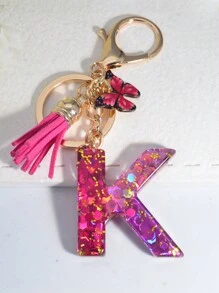 1pc Rose Glitter English Letter Keychain - Multicolor - View 8