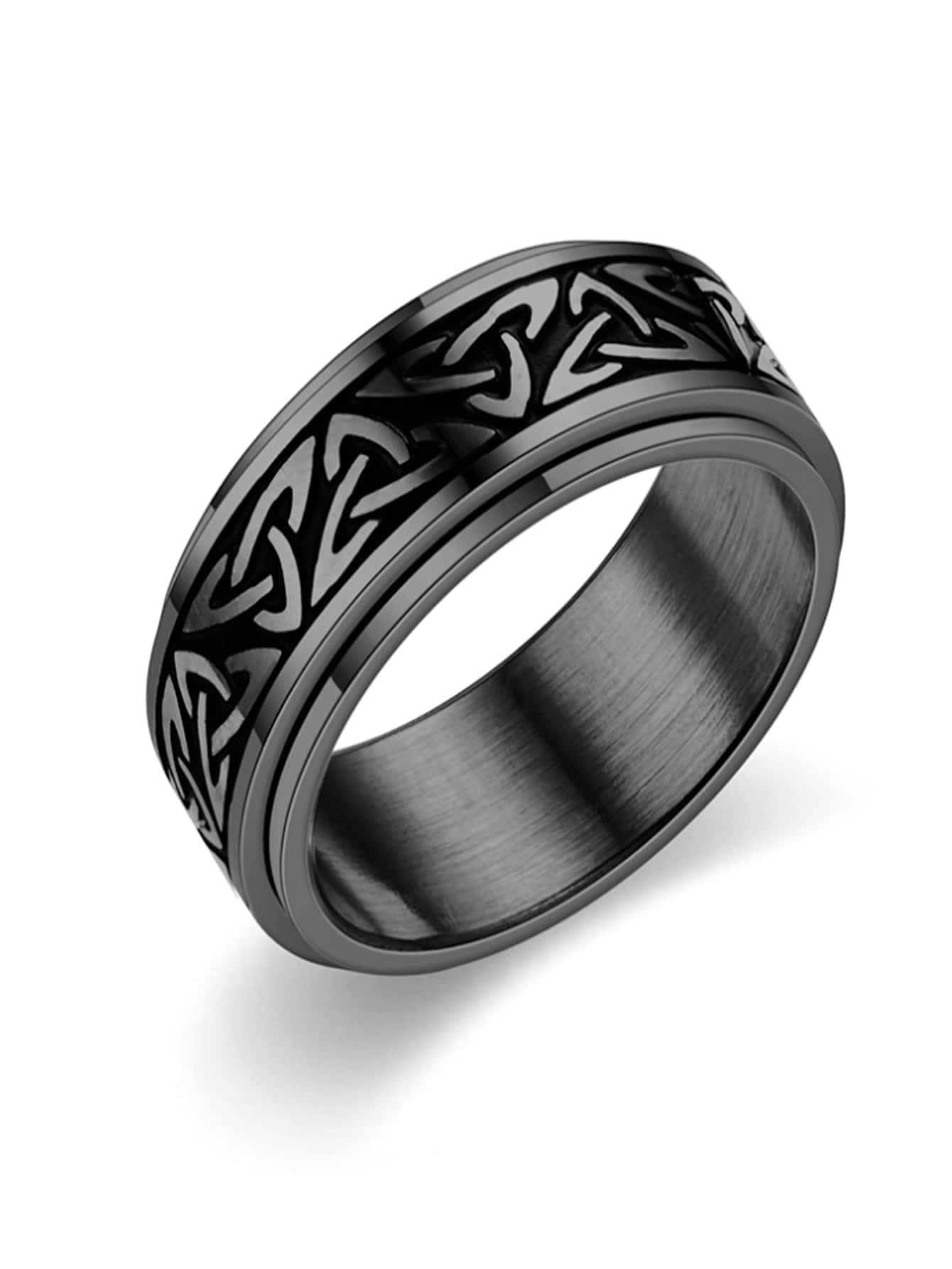 1pc Black Nordic Style Celtic Triangle Knot Rotatable Decompression Titanium Steel Ring, Fashion Ring For Men & Women - Black - View 1