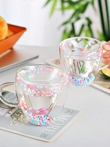 Double-Layer Glass Heart Pattern Cup, Liquid Motion Toy Bubble Glass, Drinking Cup School Supplies - Double layer quicksand love coffee cup - View 1