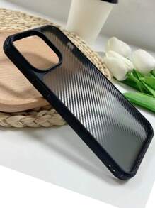 1pc Shockproof Black Carbon Fiber 2-In-1 TPU Phone Case For Men - Black - View 2