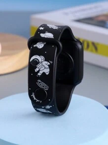 1 Stück Trockene Batteriebetriebene Quadratische Form Bedruckte Led-niedliche Armbanduhr Mit Astronauten-design Tpu-armband Für Jungen Und Mädchen. Geeignet Für Den Täglichen Gebrauch.