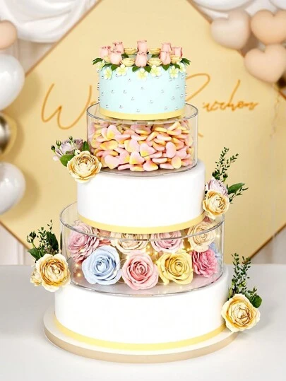 CHARMS 1pc Clear Acrylic Circular Or Square Cake Display Stand, Perfect For Decorating With Flowers, Balloons, Paper, Lights, Desserts, Candy Or Other Creative Decorations Christmas Gift