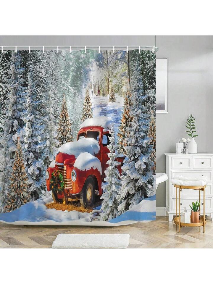 red christmas truck shower curtain