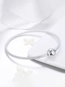 1 件优雅 16-22 厘米真品 925 纯银串珠蛇骨手链 适合女友礼物 精美女士珠宝 - 銀色 - 查看 5