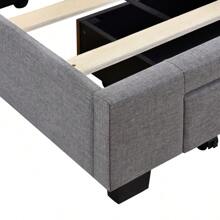 Queen Size Bed Frame with 3 Drawers, Linen Upholstered Platform Storage Bed with Headboard, Modern Style Solid Wooden Slats Support, No Box Spring Needed - Grey - View 8