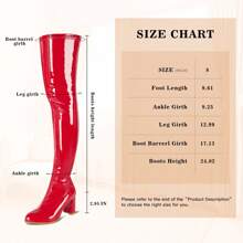 Fashionable Sexy Pointed Toe Chunky Heels Thigh High Boots For Women Cosplay Dance Party Patent Leather PU Mid Heels GOGO Knee High Boots - Đỏ - Xem 6