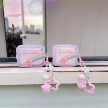 Star & Rainbow Patterned Earphone Case With Pendant, Compatible With Airpods Earphones (case Only, Not Include Earphones)