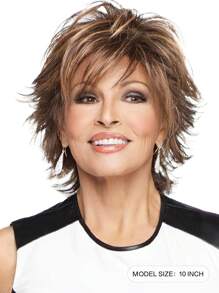 Ombre Gray Short Curly Pixie Cut Layered Synthetic Wig With Bangs Beginners Friendly For Women 10inch - Coffee Brown - View 3