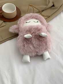 孩子們的可愛毛絨卡通羊單肩包帶拉鍊和金屬鏈帶,合適的適合女孩作為節日禮物