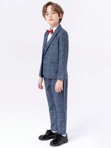4 件套男童西裝套裝,包括西裝外套、馬甲、褲子和領結,秋冬