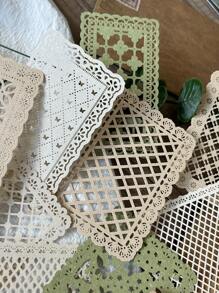 10pcs Simple & Vintage Lace Hollow Stickers For Scrapbooking & Decoration Back To School