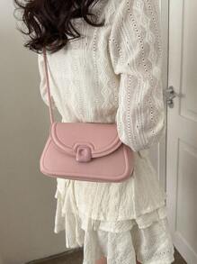 1pc Fashionable Solid Color Simple Armpit Shoulder Bag - Pink - View 4