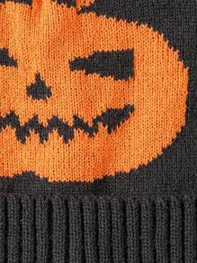 1pc Children's Knitted Halloween Pumpkin Hat, Cartoon Warm Windproof Beanie For Boys And Girls