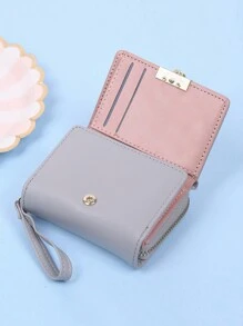 简约小钱包零钱包小钱包双折拉链女士钱包迷你薄轻便多层便携式信用卡身份证钱简约时尚现代商务周年纪念情人节生日礼物礼物情侣女士女孩女士 - 灰色 - 查看 4