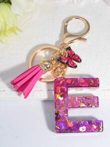 1pc Rose Glitter English Letter Keychain - Multicolor - View 10