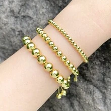 1入組簡約風金色串珠手鏈合適的適用於女性日常穿著 - 8毫米 - 查看 1