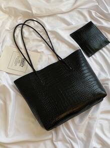 Mini Portable Crocodile Printed Crocodile Embossed Shoulder Tote Bag With Inner Pouch,For Women,Rookies & White-Collar Workers,For Lady,For Female,For Teacher Gifts For Business/Commute/Work/Office,For Festivals/Vacation/Holiday,School Bag Set,Lightweight,Portable,Large Capacity,Business Casual,For Teen Girls Women College Students,Perfect For Office,College,Middle School,High School,Work,Business,Commute,Stadium,Sports,Shopping,Holiday, School Supplies, School Bag, School Handbag, School Tote Bag, School Bookbag, Back To School Bags, Waterproof, Suitable For Teen Girls Women College Students, White-Collar Workers, Perfect For Back To School, First Day Of School