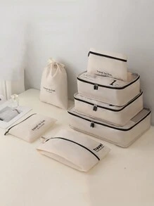7 件套旅行收納套裝,適用於行李、衣服、化妝品、盥洗用品和家庭存儲 - 杏色 - 查看 1