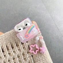Star & Rainbow Patterned Earphone Case With Pendant, Compatible With Airpods Earphones (case Only, Not Include Earphones)