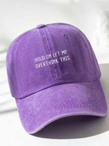 1入紫色中性hold On Let Me Overthink This字印洗水棉棒球帽,可調節的戶外休閒帽子 - 紫色 - 查看 2