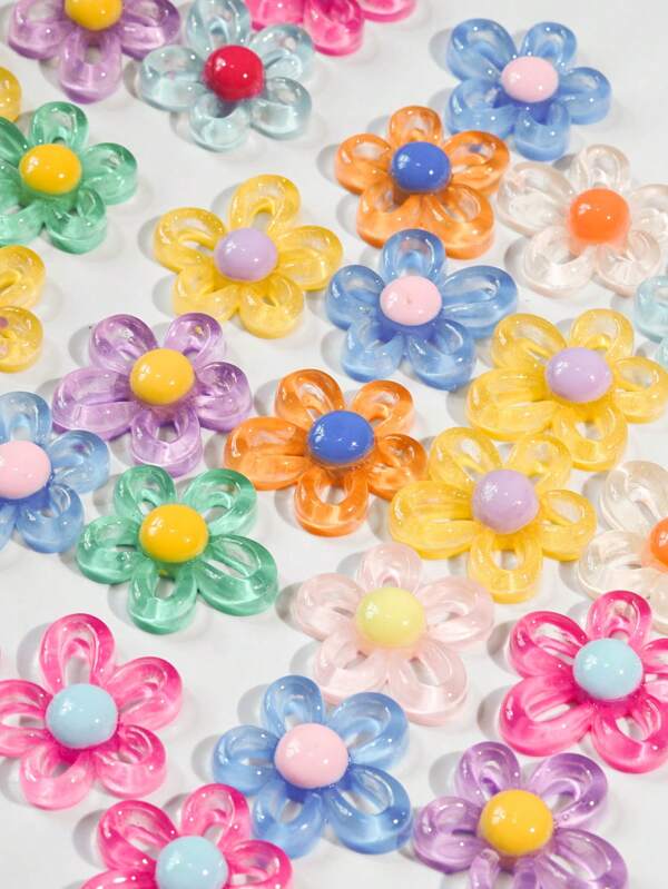 10 Peças/conjunto Acessórios De Joias Criativos E Diy Em Estilo Aleatório Em Forma De Flor Colorida E Transparente De Resina