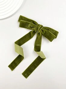 1入組女士綠色絲絨時尚簡約風蝴蝶結髮夾,適用於日常穿著